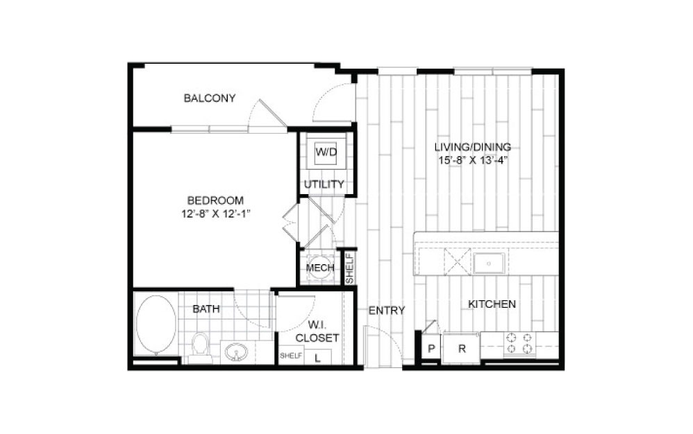 A5 - 1 bedroom floorplan layout with 1 bathroom and 721 square feet