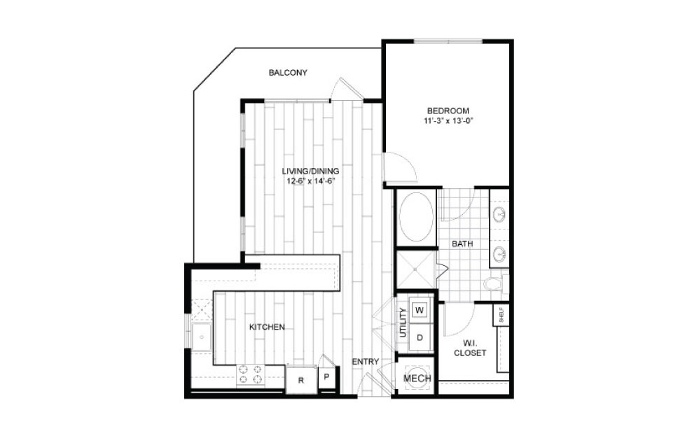A7.5 - 1 bedroom floorplan layout with 1 bath and 797 to 808 square feet. A7.5 - 1 bedroom floorplan layout with 1 bath and 797 to 808 square feet.