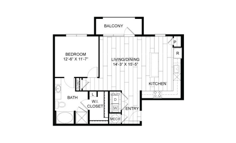 A11 - 1 bedroom floorplan layout with 1 bathroom and 877 square feet