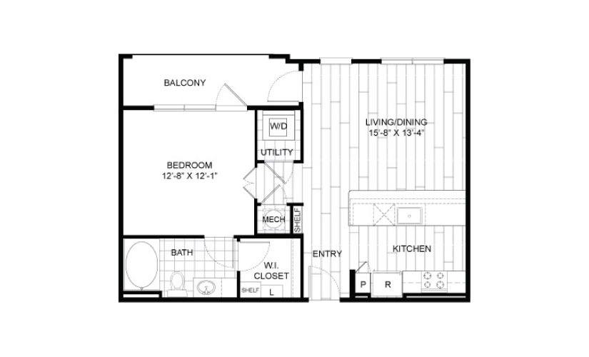A5 - 1 bedroom floorplan layout with 1 bathroom and 721 square feet